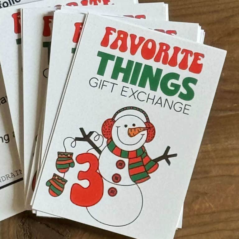 Favorite Things Gift Exchange number cards that have been printed and cut.