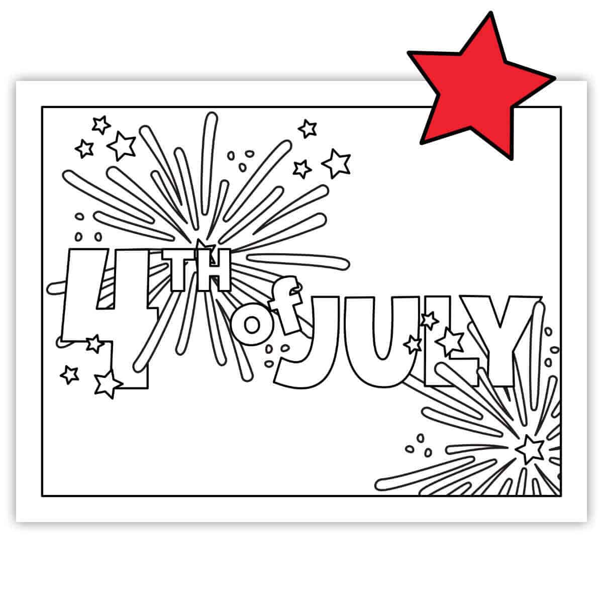 Image of a 4th of July Coloring Page with a clipart red star.