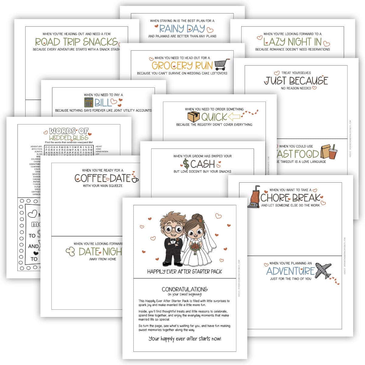 Image of printable pages for a wedding gift card book.