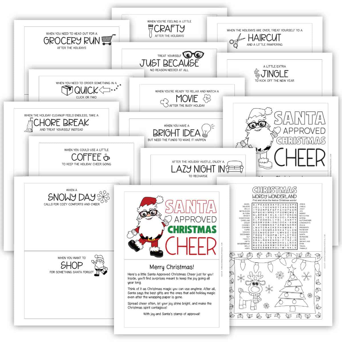 Image of printable pages for a Christmas Gift Card Book.
