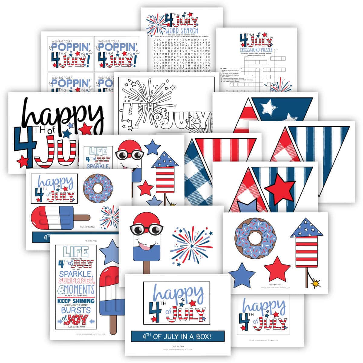 Image of printable pages for a 4th of July Care Package.