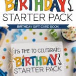 Image of a printable book bound with yarn and Birthday confetti all around it.