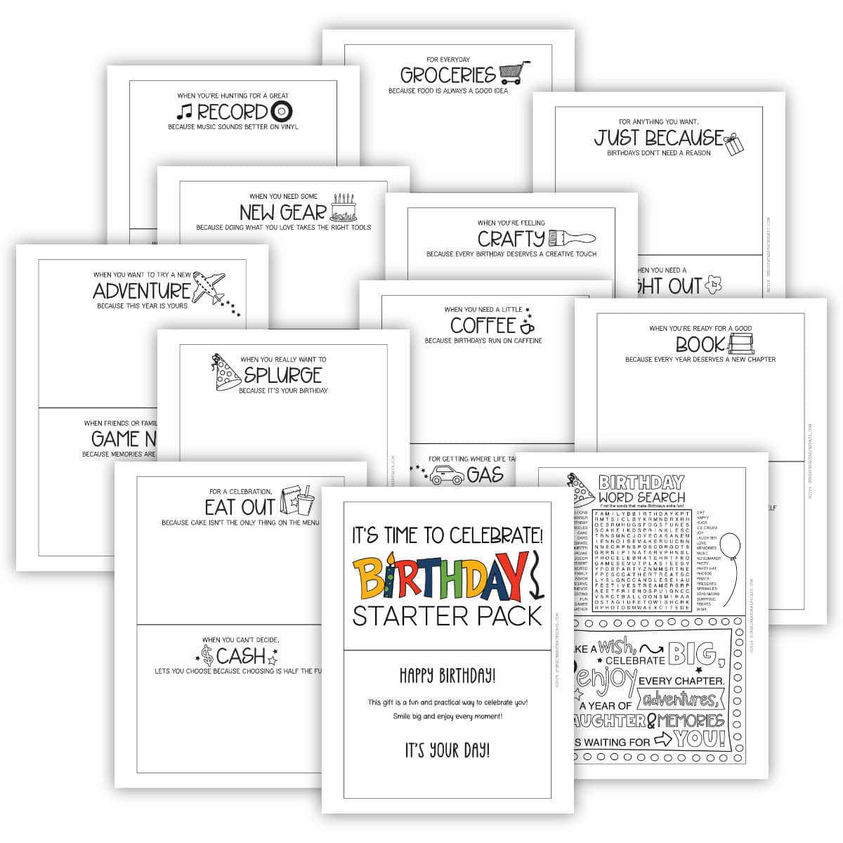 Image of printable pages for a Birthday Money Gift Book.