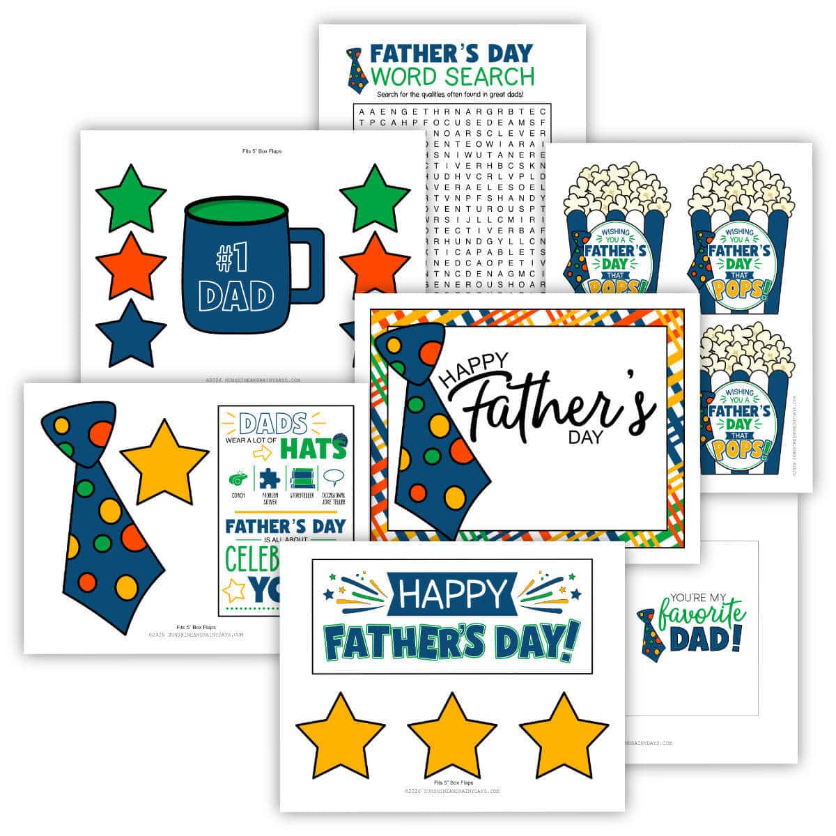Image of printable pages for a Father's Day Care Package.